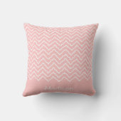 Pink And White Squiggly Chevron Zigzag And Name クッション (裏面)