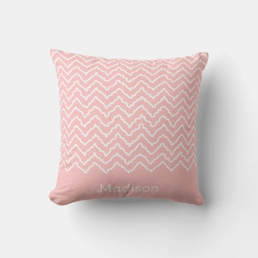 Pink And White Squiggly Chevron Zigzag And Name クッション (正面)