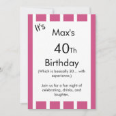 Pink and White Striped Birthday Invitation – 招待状 (正面)