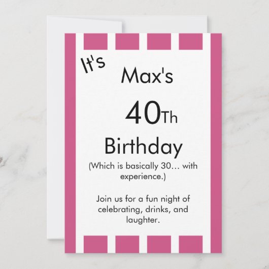 Pink and White Striped Birthday Invitation – 招待状 (正面)