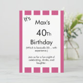 Pink and White Striped Birthday Invitation – 招待状 (スタンド正面)
