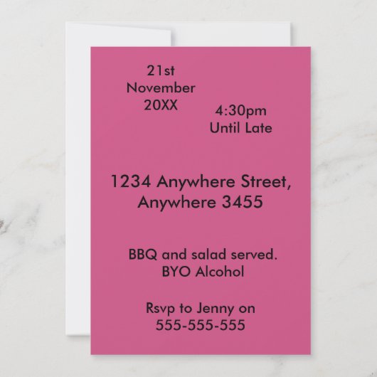 Pink and White Striped Birthday Invitation – 招待状 (裏面)