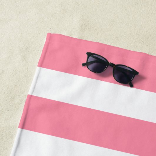  Pink And White Striped Name Cabana Stripe  ビーチタオル (インサイチュ)