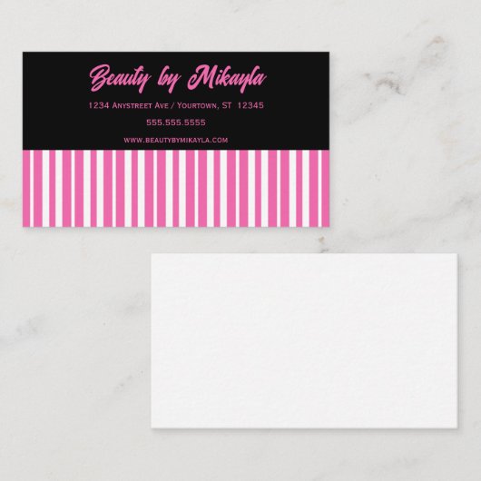 Pink and White Stripes Beauty Style Salon 名刺 (正面/裏面)