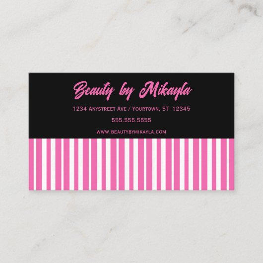 Pink and White Stripes Beauty Style Salon 名刺 (正面)