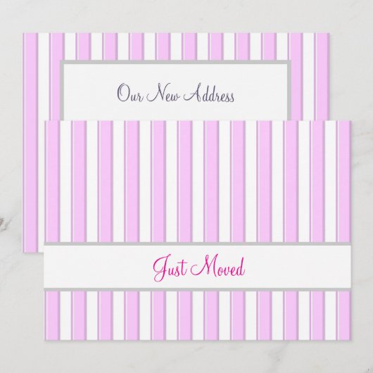 Pink and White Stripes Editable New Address 案内状 (正面/裏面)