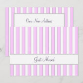 Pink and White Stripes Editable Script New Address 案内状 (正面/裏面)