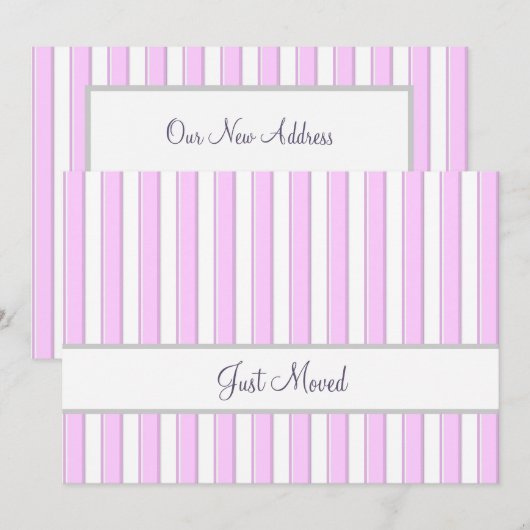 Pink and White Stripes Editable Script New Address 案内状 (正面/裏面)