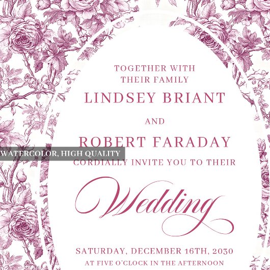 Pink and White Toile Roses Wedding Invitation 招待状