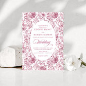 Pink and White Toile Roses Wedding Invitation 招待状