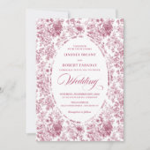 Pink and White Toile Roses Wedding Invitation 招待状 (正面)