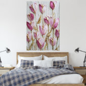 Pink and White Tulips with Gold Texture Abstract   キャンバスプリント (インサイチュ (寝室))