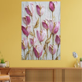 Pink and White Tulips with Gold Texture Abstract   キャンバスプリント (インサイチュ (リビング))