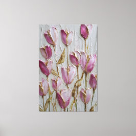 Pink and White Tulips with Gold Texture Abstract   キャンバスプリント