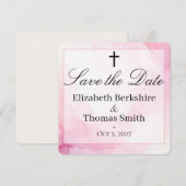 Pink and White Watercolor Catholic Wedding セーブザデート (正面/裏面)