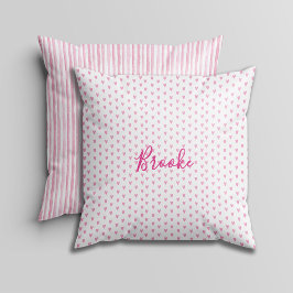 Pink and White Watercolor Stripes Hearts & Rainbow クッション