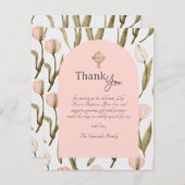 Pink and White Watercolor Tulips Baptism  サンキューカード (正面/裏面)