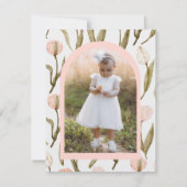 Pink and White Watercolor Tulips Baptism  サンキューカード (裏面)