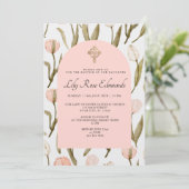 Pink and White Watercolor Tulips Baptism Invitatio 招待状 (スタンド正面)