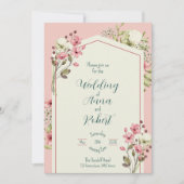 Pink And White Wildflowers Geometric Wedding 招待状 (正面)