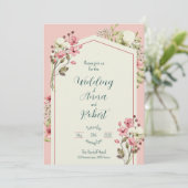 Pink And White Wildflowers Geometric Wedding 招待状 (スタンド正面)
