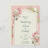 Pink And White Wildflowers Geometric Wedding 招待状 (正面/裏面)
