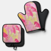 Pink and Yellow Abstract Art 鍋つかみ&鍋敷きセット (正面/裏面)