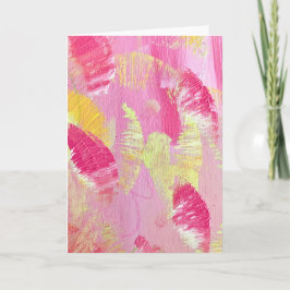 Pink and Yellow Abstract Art Folded Note Card ノートカード