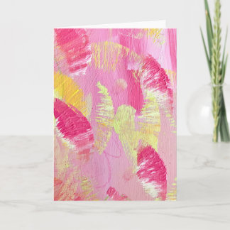 Pink and Yellow Abstract Art Folded Note Card ノートカード
