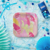 Pink and Yellow Abstract Art Paper Plate ペーパープレート (パーティー)
