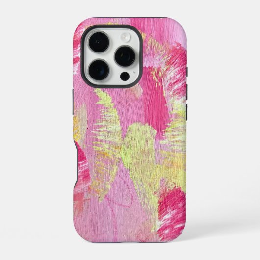 Pink and Yellow Abstract Art Phone Case iPhoneケース (裏面)