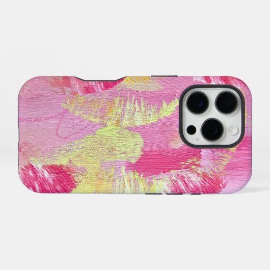 Pink and Yellow Abstract Art Phone Case iPhoneケース (裏面横)