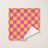 Pink and Yellow Checkerboard バスタオルセット (ウォッシュタオル)