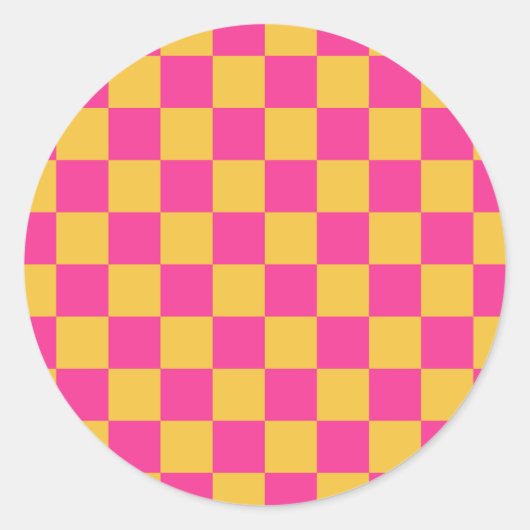 Pink and Yellow Checkerboard ラウンドシール (正面)