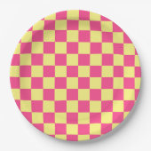 Pink and Yellow Checkered Print ペーパープレート (正面)