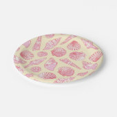 Pink and Yellow Coastal Painted Seashells ペーパープレート (アングル)
