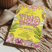 Pink and Yellow Daisy 2nd Birthday Retro Birthday 招待状