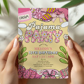 Pink and Yellow Daisy Pajama Party Birthday  招待状