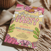 Pink and Yellow Daisy Pajama Party Birthday  招待状