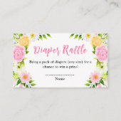 Pink and Yellow Floral Baby Shower Diaper Raffle エンクロージャーカード (正面)