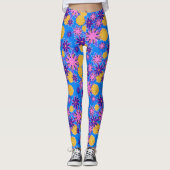 Pink and Yellow Floral Leggings レギンス (正面)