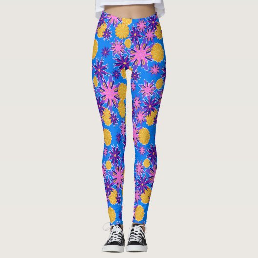 Pink and Yellow Floral Leggings レギンス (正面)