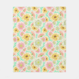 Pink and Yellow Floral Pattern フリースブランケット