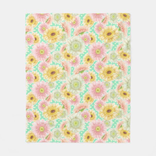 Pink and Yellow Floral Pattern フリースブランケット (正面)
