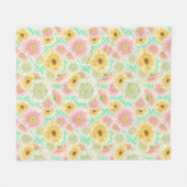 Pink and Yellow Floral Pattern フリースブランケット (正面(横))