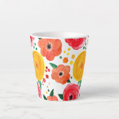 Pink and Yellow Floral Watercolor カフェラテマグ (正面)