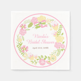 Pink and Yellow Floral Wreath Bridal Shower スタンダードカクテルナプキン