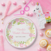 Pink and Yellow Floral Wreath Bridal Shower ペーパープレート (パーティー)