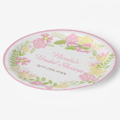 Pink and Yellow Floral Wreath Bridal Shower ペーパープレート (アングル)