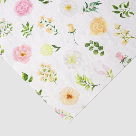 Pink and Yellow Flowers with Foliage Pattern 薄葉紙 (詳細)